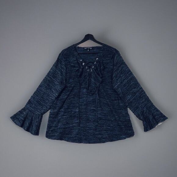 Unique Spectrum 2x Top Blue Ruffle Lace Up Silver Grommets Collar Bell Sleeves - Picture 1 of 9